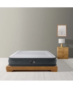 Materasso matrimoniale autogonfiante intex "airbed dura-beam comfort-plush mid-rise" colore grigio chiaro e pompa integrata, 152x203x33 cm