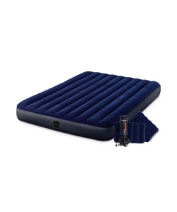 Materasso matrimoniale gonfiabile intex "airbed dura-beam standard classic downy" colore blu con pompa manuale e due cuscini, 152x203x25 cm