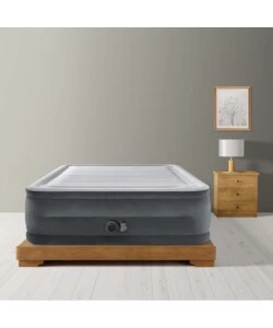 Materasso matrimoniale autogonfiante intex "airbed dura-beam comfort-plush high-rise" colore grigio chiaro e pompa integrata, 152x203x56 cm