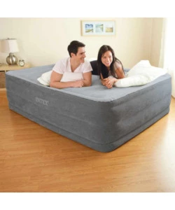 Materasso matrimoniale autogonfiante intex "airbed dura-beam comfort-plush high-rise" colore grigio chiaro e pompa integrata, 152x203x56 cm