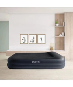 Materasso matrimoniale autogonfiante intex "dura-beam pillow rest raised" colore blu scuro con pompa elettrica inclusa, 152x203x42 cm