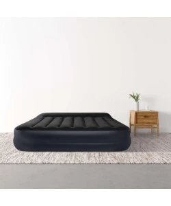 Materasso matrimoniale autogonfiante intex "dura-beam pillow rest raised" colore blu scuro con pompa elettrica inclusa, 152x203x42 cm