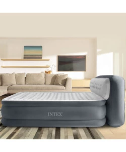 Materasso matrimoniale autogonfiante intex "dura-beam pillow ultra push" colore grigio chiaro e pompa elettrica inclusa, 152x236x86 cm