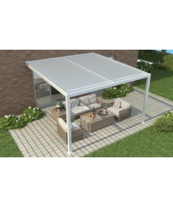 Pergola bioclimatica a muro con led riviera "calicantus" in alluminio colore bianco 4x3x2,5 mt