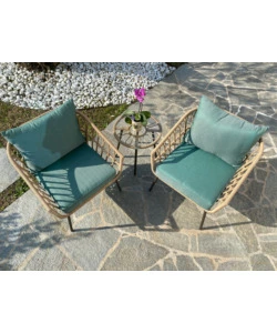 Set da giardino riviera "giunco" in acciaio e polyrattan, 2 sedute e un tavolino