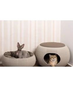 Cuccia per cani e gatti keter "cozy" chiusa a 2 piani in resina colore beige, 57x58x24 cm