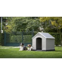 Cuccia per cani da esterno keter "dog house" in resina colore beige, 99x95x99 cm