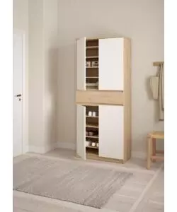 Scarpiera "naia" in truciolare melaminico colore rovere e bianco con quattro ante e un cassetto, 80,4x40x191,7 cm