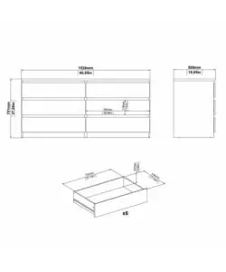 Cassettiera doppia 'naia' con 6 cassetti colore nero opaco, 153,8x50x70,1 cm