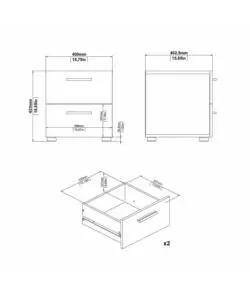 Comodino 'pepe' con 2 cassetti colore rovere e bianco lucido, 40x40,2x42,3 cm