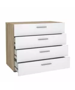 Cassettiera "pepe" con 4 cassetti colore rovere e bianco lucido, 80,2x40,2x68,1 cm