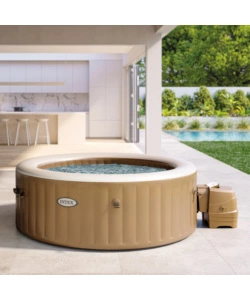 Piscina idromassaggio gonfiabile rotonda intex "bubble massage" colore beige 4 persone 196x196x71cm