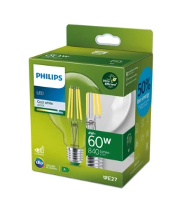 Lampadina a led philips "globo" trasparente luce naturale 60w 2700k, e27