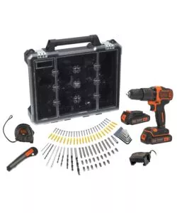 Trapano avvitatore a percussione black+decker 'bcd700c2amb-qw' con valigetta, accessori e due batterie, 18v 1,5 ah