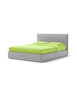 Letto matrimoniale "zoom" in ecopelle colore grigio con rete e contenitore, 160x190 cm