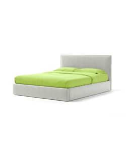 Letto matrimoniale "zoom" in tessuto colore bianco con rete e contenitore, 160x190 cm