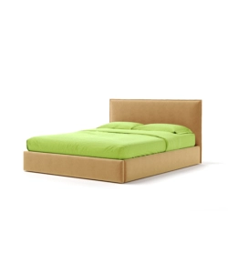 Letto matrimoniale "zoom" in tessuto colore arancione con rete e contenitore, 160x190 cm