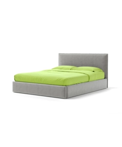 Letto matrimoniale "zoom" in tessuto colore perla con rete e contenitore, 160x190 cm