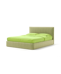 Letto matrimoniale "zoom" in tessuto colore verde con rete e contenitore, 160x190 cm