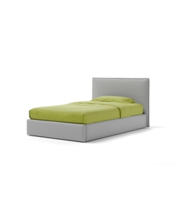 Letto una piazza e mezza "zoom" in ecopelle colore grigio con rete e contenitore, 120x190 cm