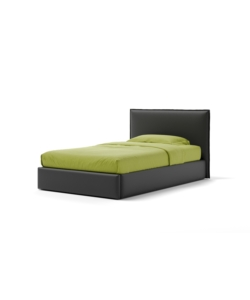 Letto una piazza e mezza "zoom" in ecopelle colore nero con rete e contenitore, 120x190 cm