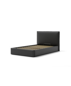 Letto una piazza e mezza 'zoom' in ecopelle colore nero con rete e contenitore, 120x190 cm