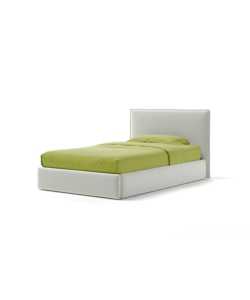 Letto una piazza e mezza "zoom" in tessuto colore bianco con rete e contenitore, 120x190 cm