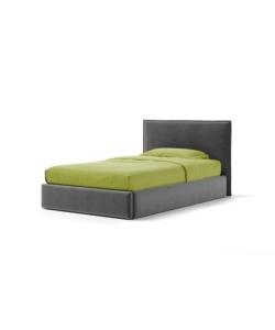 Letto una piazza e mezza "zoom" in tessuto colore grigio con rete e contenitore, 120x190