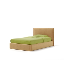 Letto una piazza e mezza "zoom" in tessuto colore arancione con rete e contenitore, 120x190 cm