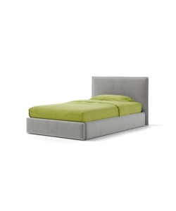 Letto una piazza e mezza "zoom" in tessuto colore perla con rete e contenitore, 120x190 cm