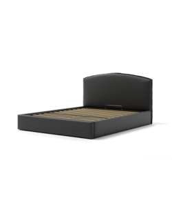 Letto matrimoniale 'moon' in ecopelle colore nero con rete e contenitore, 160x190 cm