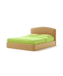 Letto matrimoniale "moon" in tessuto colore arancione con rete e contenitore, 160x190 cm