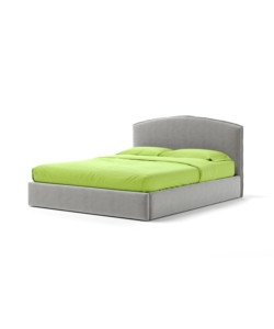 Letto matrimoniale "moon" in tessuto colore perla con rete e contenitore, 160x190 cm