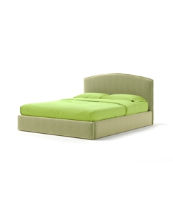 Letto matrimoniale "moon" in tessuto colore verde con rete e contenitore, 160x190 cm