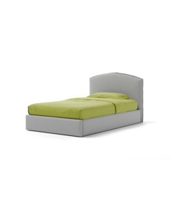 Letto una piazza e mezza "moon" in ecopelle colore grigio con rete e contenitore, 120x190 cm