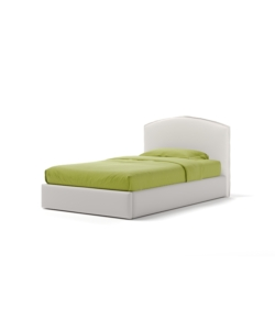 Letto una piazza e mezza "moon" in ecopelle colore bianco con rete e contenitore, 120x190 cm