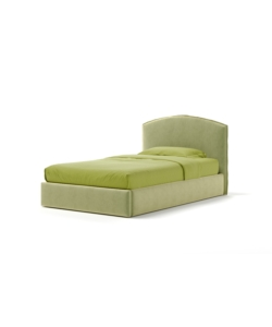 Letto una piazza e mezza "moon" in tessuto colore verde con rete e contenitore, 120x190 cm