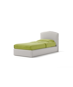 Letto singolo "moon" in ecopelle colore bianco con rete e contenitore, 90x190 cm