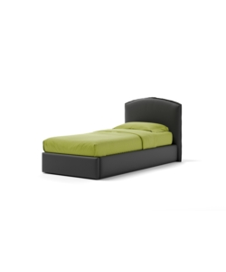 Letto singolo "moon" in ecopelle colore nero con rete e contenitore, 90x190 cm