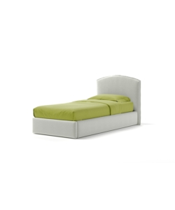 Letto singolo "moon" in tessuto colore bianco con rete e contenitore, 90x190 cm