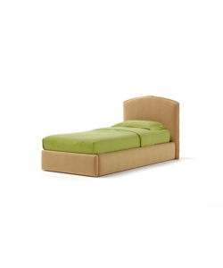 Letto singolo "moon" in tessuto colore arancione con rete e contenitore, 90x190 cm