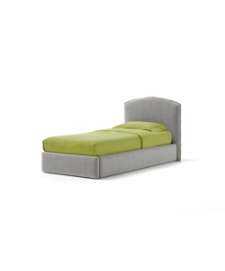 Letto singolo "moon" in tessuto colore perla con rete e contenitore, 90x190 cm