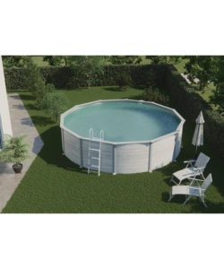 Piscina fuori terra rotonda gre "groenlandia" in acciaio effetto legno nordico 550x550x132 - cod. kitpr558n