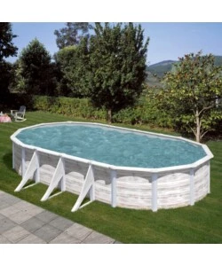 Piscina fuori terra ovale gre "finlandia" in acciaio effetto legno nordico 730x375x120 - cod. kit730n