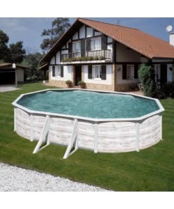 Piscina fuori terra ovale gre "finlandia" in acciaio effetto legno nordico 610x375x120 - cod. kit610n