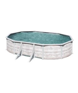 Piscina fuori terra ovale gre 'finlandia' in acciaio effetto legno nordico 610x375x120 - cod. kit610n