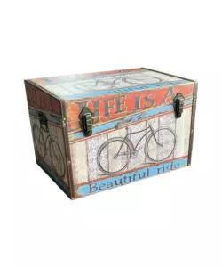 Baule in legno vintage bellahome rivestito in ecopelle fantasia route 66 grande 69x40x44 cm