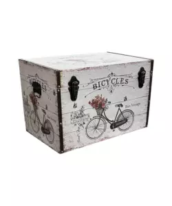 Baule in legno vintage bellahome rivestito in ecopelle fantasia bicycles grande 69x40x44 cm