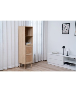 Libreria multifunzione bella home con porta battente in rattan e 4 ripiani 40x40x158,5 cm