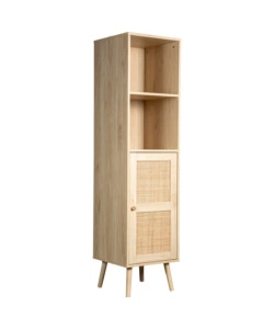 Libreria multifunzione bella home con porta battente in rattan e 4 ripiani 40x40x158,5 cm